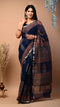 Elegant Prussian Blue Kota Doria Saree (KDS09)